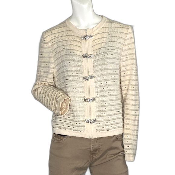 ST JOHN Evening by Marie Gray Sweater Sz 8 Cream GC - Picture 1 of 12